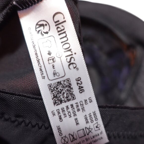 NWT Glamorise Feeling Lacey Front Close Underwire Bra Sz 38DD Black 9246 Stretch - Picture 5 of 5